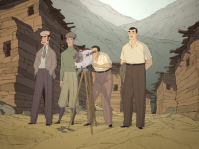animationsfilm, fire filmfolk ser på locations